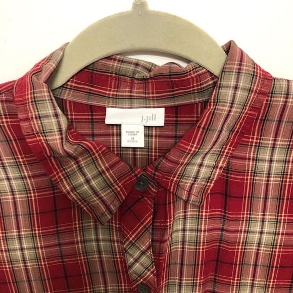 J. Jill Button Down Plaid Long Sleeve Casual Soft Size Petite Medium Top Blouse - Picture 4 of 7